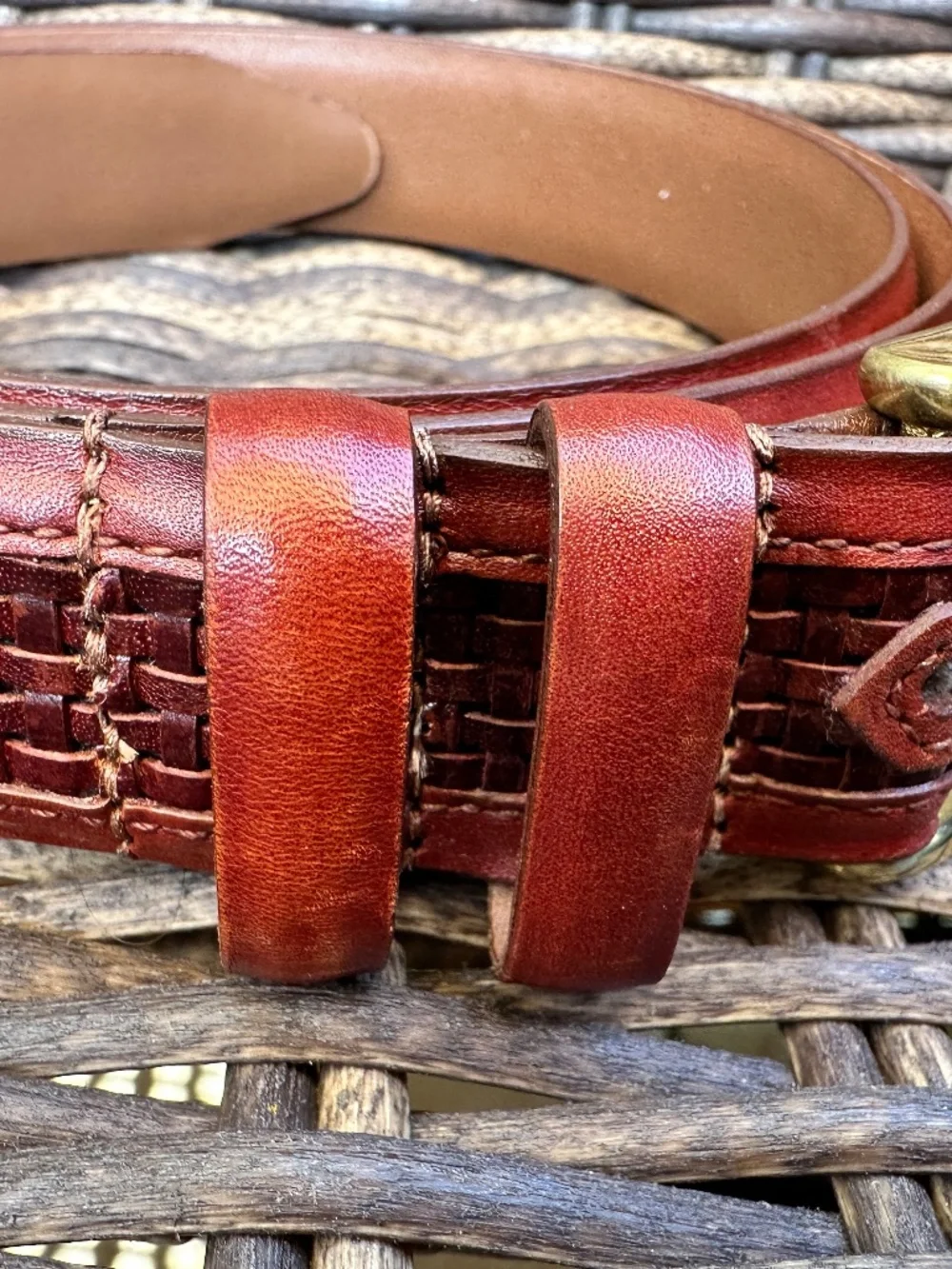 ALLEN EDMONDS Cognac Brown Woven Calfskin Leather Dress Belt 28006 USA Sz 42
